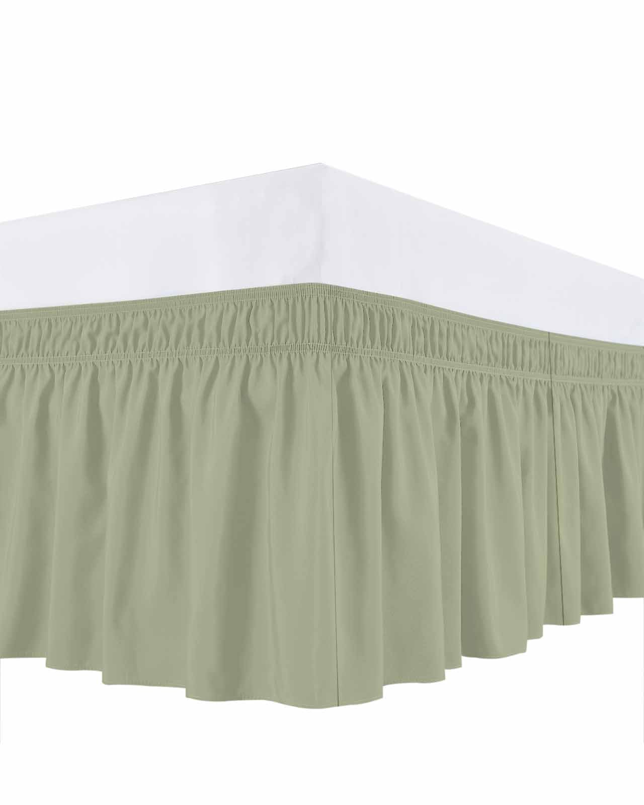 Sage Green Bed Skirt Solid Color Bed Skirts Queen Size 16 Inch Drop, Wrap Around Dust Ruffle&nbsp;Bedskirt with Adjustable Elastic Belt for Queen Size Beds