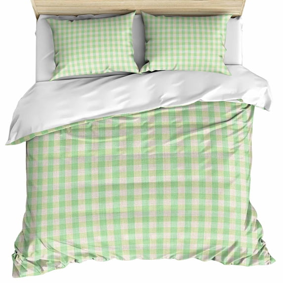 Sage Green Bedding 3 Piece Duvet Cover Set Twin Size, Grid Checkered Plaid Gingham Lattice Trellis Soft Microfiber Comforter Cover with Zipper Closure & Pillowcases, FadeResistant Quilt Cover