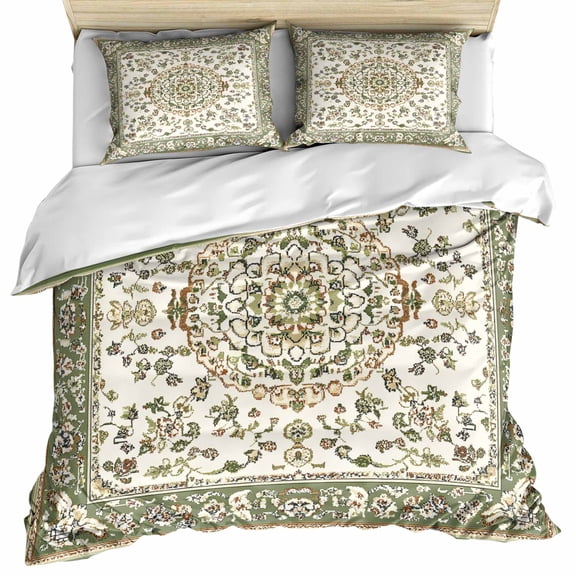 Sage Green Bedding 3 Piece Duvet Cover Set Twin Size, Southwest Tribal Antique Boho-Chic Heritage Soft Microfiber Comforter Cover with Zipper Closure & Pillowcases, FadeResistant Quilt Cover