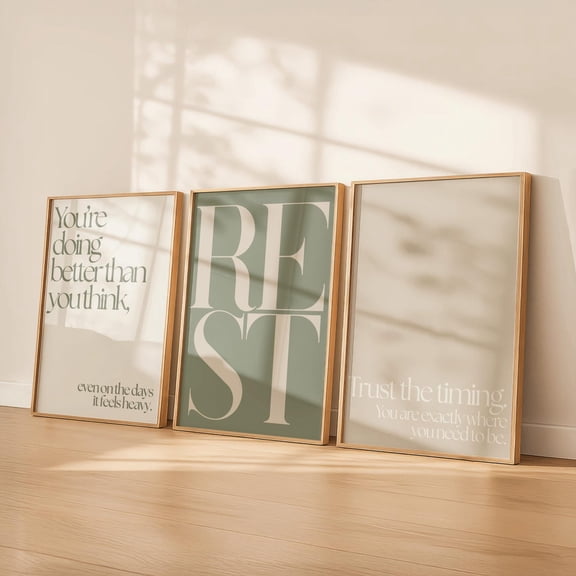Sage Green Bedroom Wall Art Rest Quote Neutral Decor Minimalist Affirmation Art Calm Decor Set 3 Unframed Paper Print 8x12