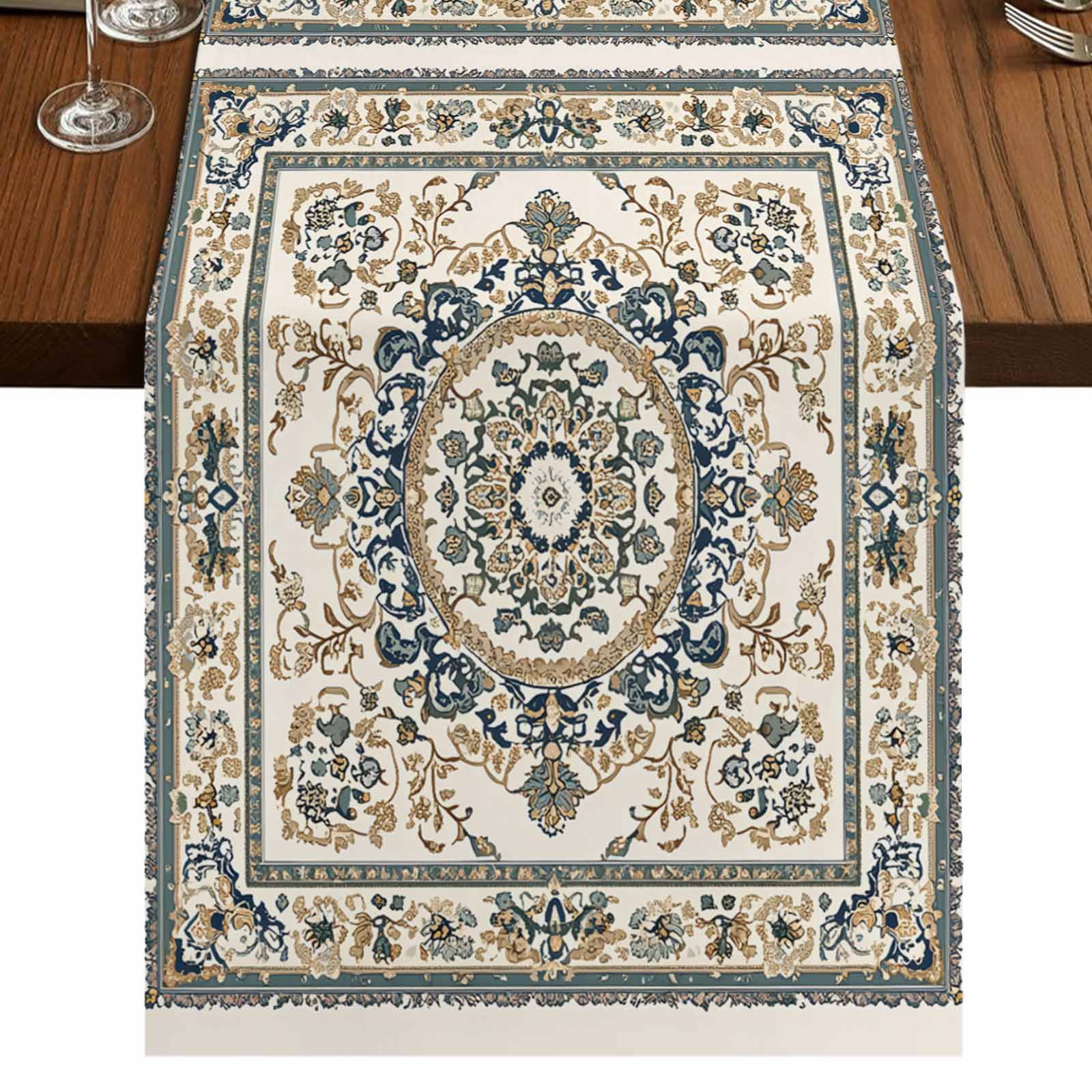 Sage Green Beige Boho 70 Inch Table Runner, Southwestern Geometric ...