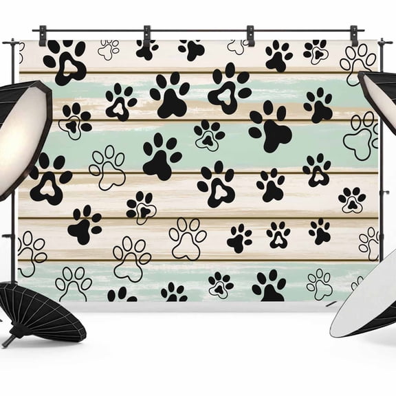 Sage Green Beige Farmhouse Backdrop for Photography,Fabric Photo Background Backdrop,Black Dog Paw Vintage Wooden Photo Booth Background for Portrait Photoshoot Video Wedding Decoration Banner 7x5ft