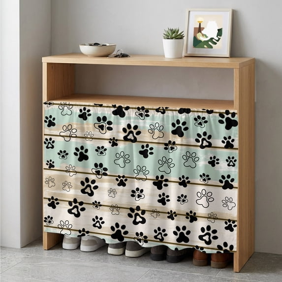 Sage Green Beige Farmhouse Cabinet Curtain 35"Wx35"L,Dustproof Under Sink Skirt W/ Self Adhesive Tape,Black Dog Paw Vintage Wooden Cabinet Curtain Cover for Kitchen Sink,Bathroom Vanity,Laundry Room