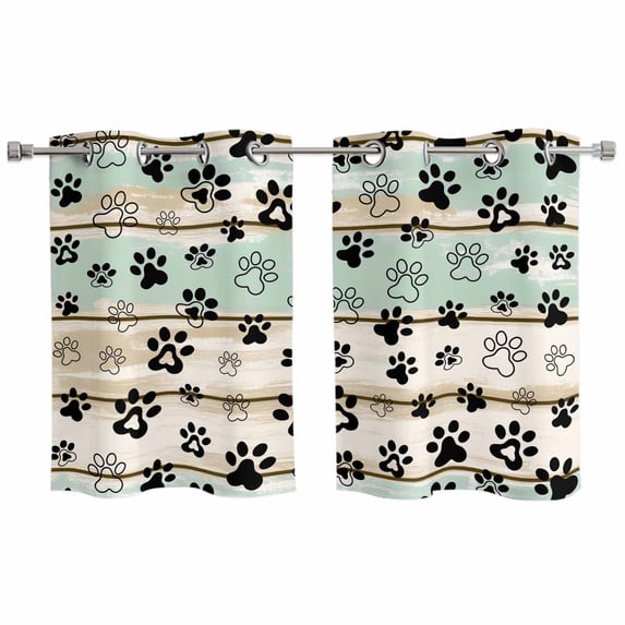Sage Green Beige Farmhouse Kitchen Curtains Small Short 39 Inch Length, Black Dog Paw Vintage Wooden Grommet Bedroom Living Room Curtains, Light Filtering Cafe Curtain Drapes 2 Panels Set 55''x39''