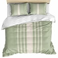thumbnail image 1 of Sage Green Beige Striped Bedding 3 Piece Duvet Cover Set Queen Size, Modern Farmhouse Retro Lines Soft Microfiber Comforter Cover with Zipper Closure & Pillowcases, FadeResistant Quilt Cover, 1 of 9