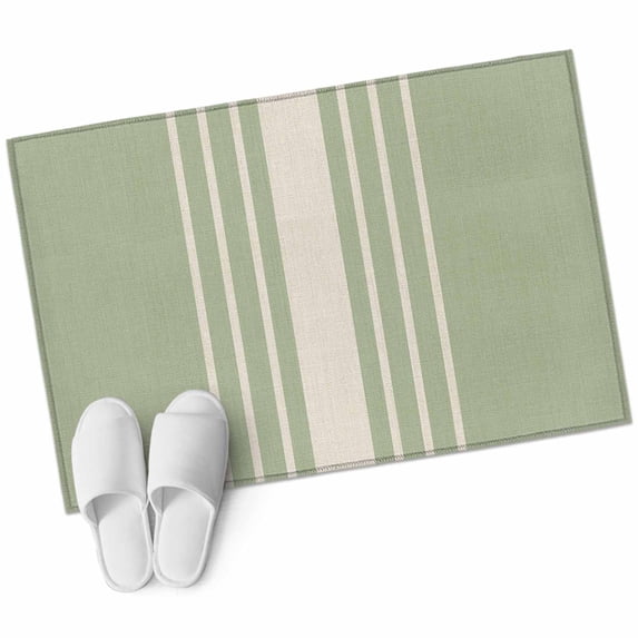 Sage Green Beige Striped Entryway Rug 2x3 Area Rug Washable Indoor Doormat Small Bathroom Rugs Low Pile Accent Throw Rugs Modern Farmhouse Retro Lines Floor Carpet for Kitchen Bedroom Entrance