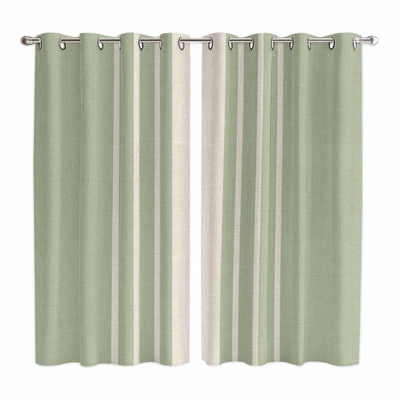 Sage Green Beige Striped Kitchen Curtains 63 Inch Length, Modern Farmhouse Retro Lines Grommet Top Bedroom Living Room Curtains, Light Filtering Cafe Curtain Drapes 2 Panels Set 84''x63''