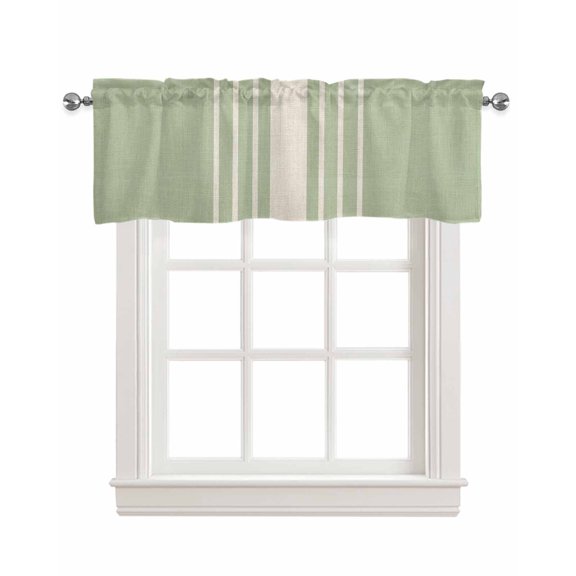 Sage Green Beige Striped Kitchen Valances for Windows Farmhouse Linen Window Valance Curtain for Living Room Window Treatment Modern Farmhouse Retro Lines Valance Rod Pocket Topper, 54 x 18 Inch