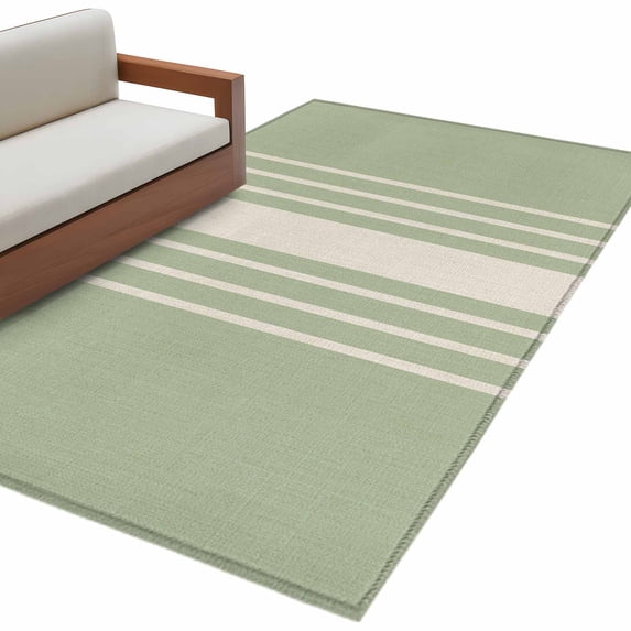 Sage Green Beige Striped Living Room Rug 4x6 Washable Area Rug for Bedroom, Non-Slip Dining Room Rugs Modern Farmhouse Retro Lines Indoor Carpet for Kitchen Entryway Office Nursery Laundry