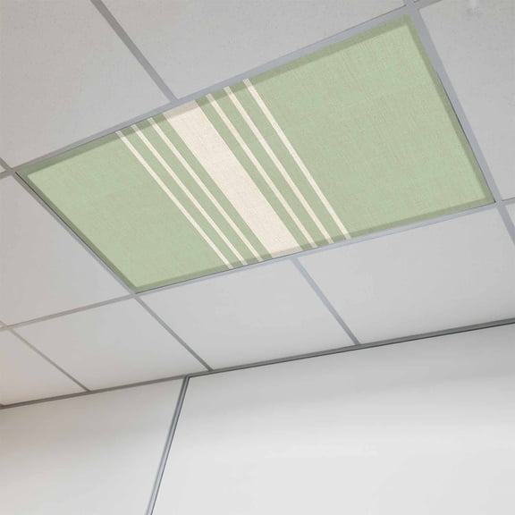 Sage Green Beige Striped Magnetic Fluorescent Light Covers for Ceiling Lights 2x4Ft, Modern Farmhouse Retro Lines Office Classroom Kitchen Drop Ceiling Light Covers Lighting Filters Shade Panel 1Pack