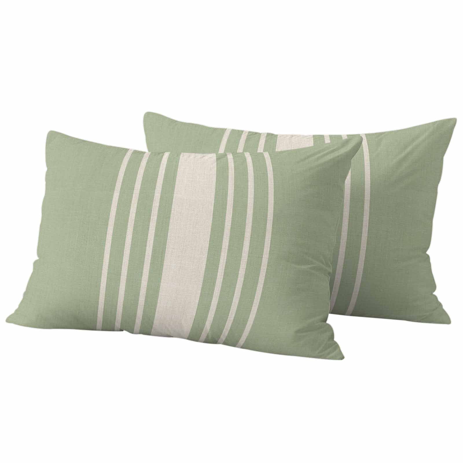Sage Green Beige Striped Outdoor Waterproof Pillow Covers, Modern Farmhouse Retro Lines Decorative Rectangle Throw Pillowcase Sofa Cushion Sham for Patio/Couch/Chair, 20"x12" 2 Pack