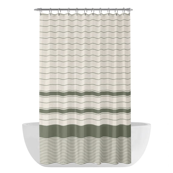 Sage Green Beige Striped Shower Curtain - Water Repellent Fabric Shower Curtains Washable, Farmhouse Stripes Cottagecore Decorative Polyester Cloth Bathroom Curtains Modern Bath Decor 36"x72"