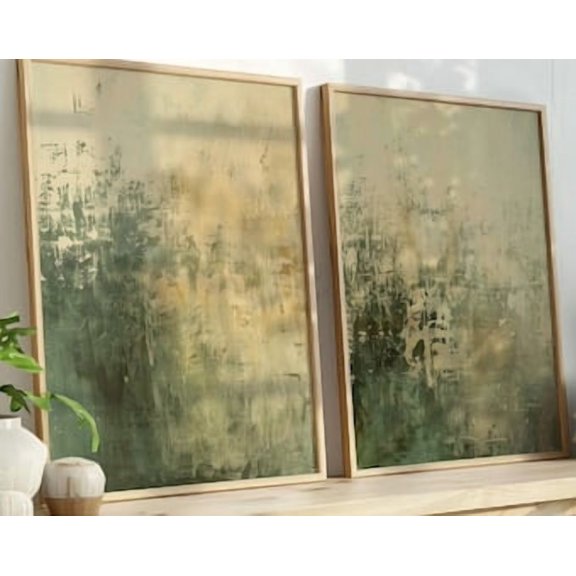 Sage Green Beige Textured Abstract Art Prints | Distressed Rustic Grunge | Wabi Sabi Earthy Vibe | Farmhouse Decor, Set 2, Poster Only