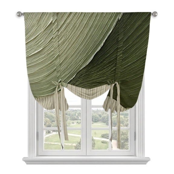 Sage Green Beige Tie Up Curtains for Window, Thermal Insulated Balloon Shade Adjustable Rod Pocket Curtains Valance Panels for Kitchen Bathroom Cafe 52 x 63 Abstract Waves Lines Modern Art