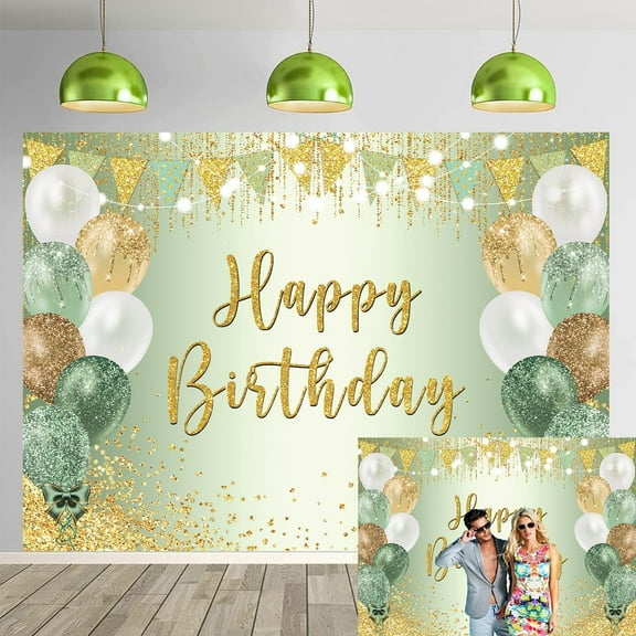 Sage Green Birthday Backdrop Green Ballon Happy Birthday Photography Background Sage Green 13th 16th 18th 20th 21st 30th Birthday Party Banner Decorations Supplies