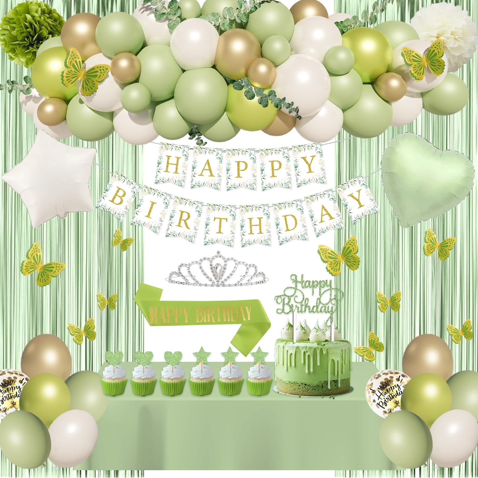Sage Green Birthday Decorations Supplies White Gold Sage Green Party