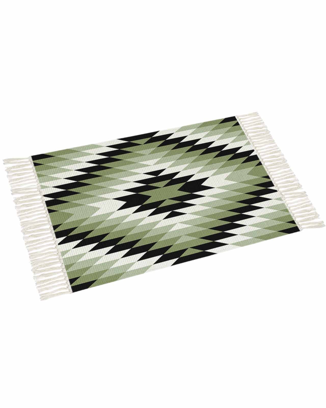 Aztec Entry Rug Sage Green Black Aztec Southwest Entryway Rug 3'x5', Washable Woven ...