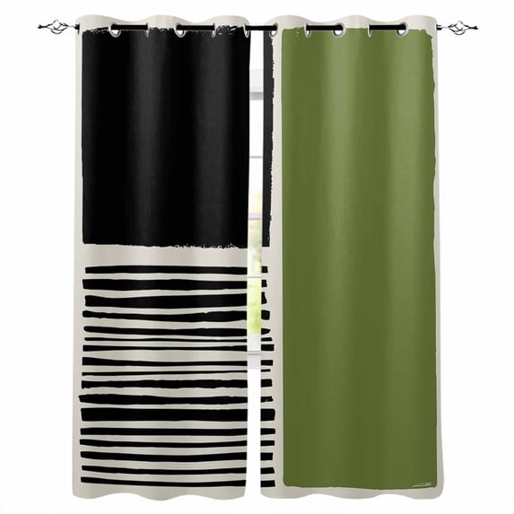 Sage Green Black Blackout Curtains 84 Inches Long, Farmhouse Striped Modern Abstract Art Thermal Insulated Black Out Curtains, Darkening Window Curtain Drapes for Bedroom Living Room 42"x84" 2 Panels