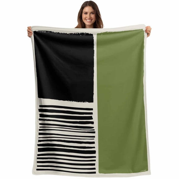Sage Green Black Blanket Soft Cozy Warm Throw Blanket for Couch, Plush Fuzzy Flannel Fleece Blankets for Sofa, Farmhouse Striped Modern Abstract Art Bed Blankets Lightweight Gifts for Women, 40"x50"
