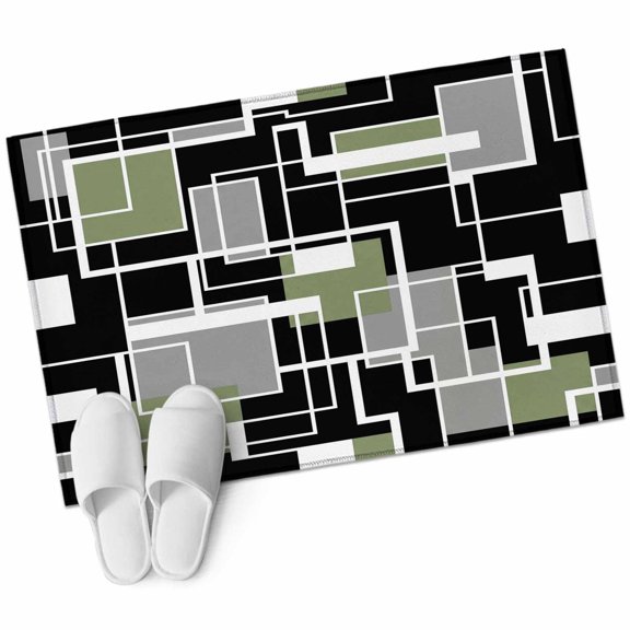 Sage Green Black Geometric Area Rugs Collection 2'x3', Modern Abstract Art Block Non Slip Indoor Rectangle Throw Runner Rug Floor Mat Carpet for Living Room Dining Table Bedroom Nursery