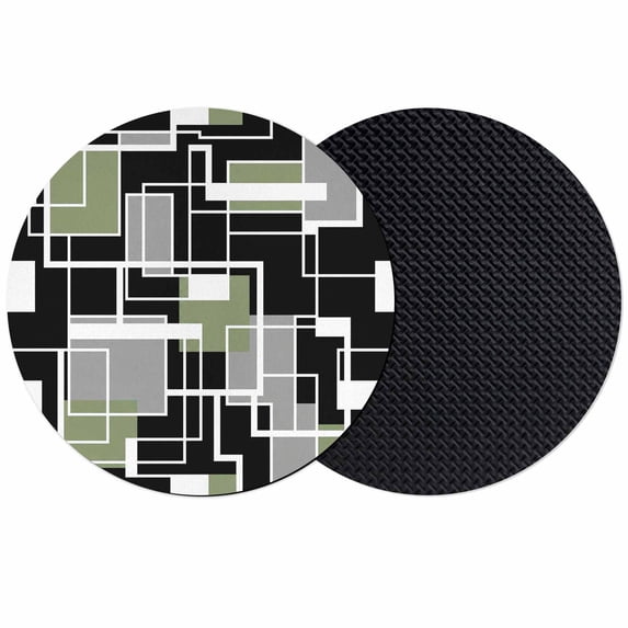 Sage Green Black Geometric Coasters Set of 2, Absorbent Coasters for Drinks, Modern Abstract Art Block Coaster for Desk Coffee Table Protection, Home Decor House Warming Gifts 4"