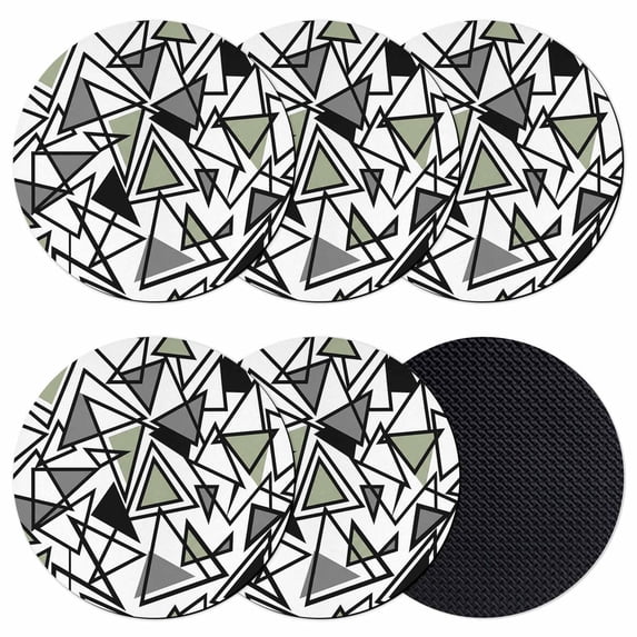 Sage Green Black Geometric Coasters Set of 6, Absorbent Coasters for Drinks, Abstract Art Modern Line Coaster for Desk Coffee Table Protection, Home Decor House Warming Gifts 4"
