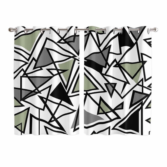 Sage Green Black Geometric Kitchen Curtains Window Panels, Abstract Art Modern Line Insulated Window Treatment Curtain, Grommet Curtains for Bedroom/Living Room/Bathroom, 2 Piece 52"Wx63"L