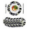 thumbnail image 1 of Sage Green Black Geometric Round 13 Inch Placemats Set of 6, Modern Art Abstract Grey Line HeatResistant Non Slip Place Mats for Dining Table, Wipeable Braided Kitchen Table Mats for Housewarming, 1 of 9