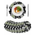 thumbnail image 1 of Sage Green Black Geometric Round 13 Inch Placemats Set of 8, Modern Abstract Art Block HeatResistant Non Slip Place Mats for Dining Table, Wipeable Braided Kitchen Table Mats for Housewarming, 1 of 9