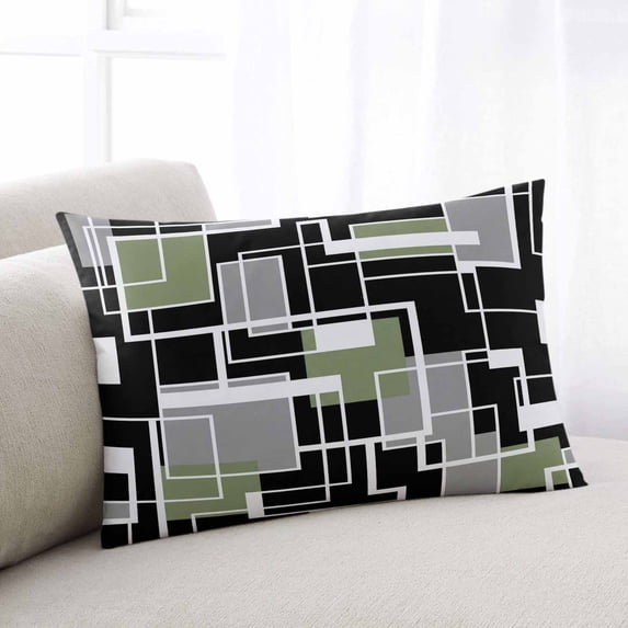 Sage Green Black Geometric Throw Pillow Covers, Modern Abstract Art Block Soft Breathable Pillow Cases with Invisible Zipper for Sleeping, Small Pillowcases for Couch Bed Sofa Chair 16x24 Inches