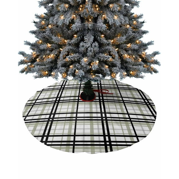 Sage Green Black Grey Plaid Christmas Tree Skirt 36 Inches Large Christmas Skirt Tree, Simple Check Stripes Lines Country Tree Skirt Christmas Decorations for Fireplace Party Holidays Indoor Outdoor
