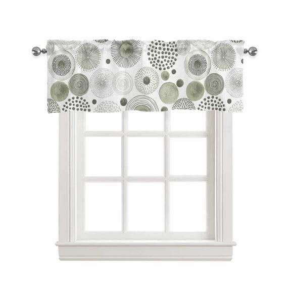 Sage Green Black Linen Curtain Valance for Bedroom/Bathroom/Kitchen/Office/Living/Dining Room Window,Watercolor Modern Geometric Abstract Art Rod Pocket Topper Decorative Cafe Drapes Panel 60"x18"