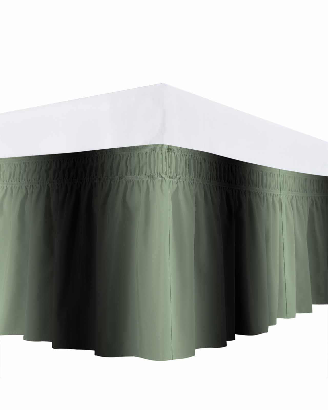 Sage Green Black Ombre Bed Skirt Cal King Size, Gradient Contemporary Abstract Art Wrap Around Bed Skirting with Adjustable Elastic Strap, Dust Ruffled Pleated Bedskirts 16 Inch Drop for Bedroom Beds