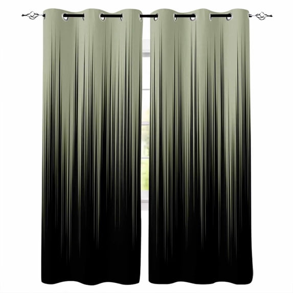 Sage Green Black Ombre Blackout Curtains 96 Inch Length 2 Panels Set, Modern Abstract Striped Gradient Full Shading Curtains for Windows, Blackout Curtains for Bedroom Living Room 52"x96"