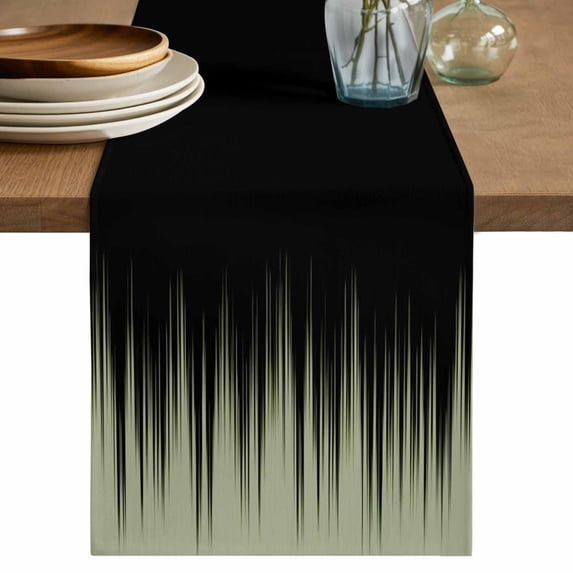 Sage Green Black Ombre Cotton Linen Table Runner for Dining Kitchen, Modern Abstract Striped Gradient Wedding Outdoor Party Tablerunners, Dresser Scarf Coffee Tablecloth Runners 13x108 Inches