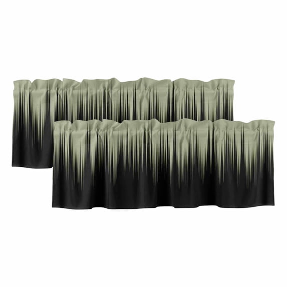 Sage Green Black Ombre Curtain Valances for Windows, Kitchen Valance Window Treatments Panel 2 Pack, Modern Abstract Striped Gradient Rod Pocket Short Curtains for Bathroom Bedroom 42 x 18 Inch