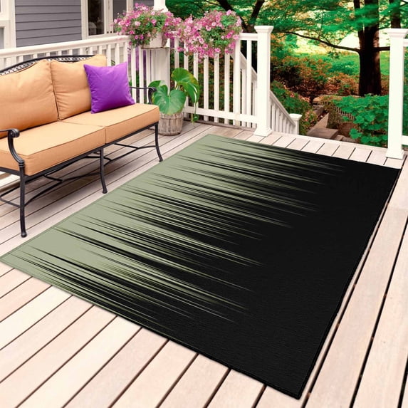Sage Green Black Ombre Outdoor Rug 5x7 Ft, Non Slip Washable Area Rug, Modern Abstract Striped Gradient Patio Rugs Carpet Runner, Large Floor Mat for Indoor/Outdoor Deck Porch Camping