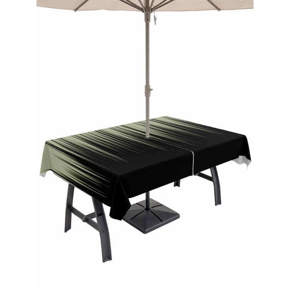 Sage Green Black Ombre Outdoor Tablecloth - 52x70 Inch Rectangle Dining Table Cover, Modern Abstract Striped Gradient Waterproof Outdoor Table Cloth with Umbrella Hole & Zipper for Picnic/Patio/Party