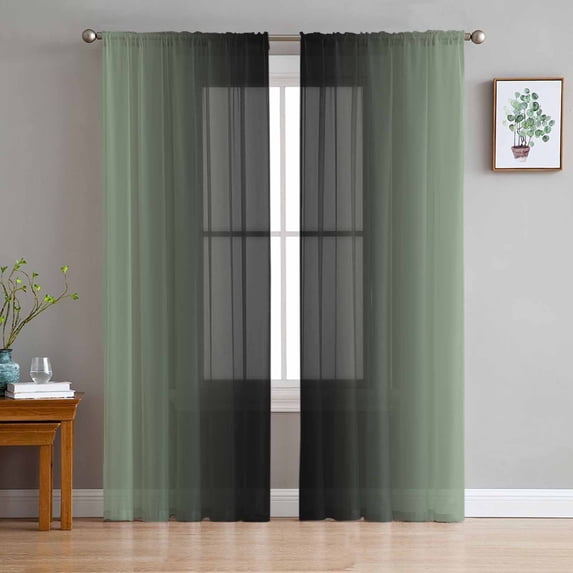 Sage Green Black Ombre Sheer Curtains 63 Inch Length 2 Panels Set for Living Room/Bedroom, Gradient Contemporary Abstract Art Curtain Sheers Drapes Rod Pocket Curtains Window Treatment 52''x63''x2