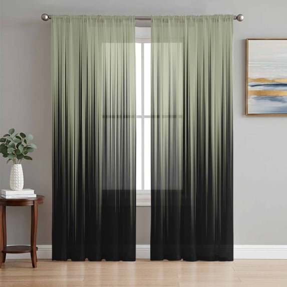 Sage Green Black Ombre Sheer Curtains 96 Inch Length 2 Panels Set Window Treatments, Modern Abstract Striped Gradient Rod Pocket Semi Curtains for Living Room/Bedroom/Kitchen Décor, 104"W x 96"L