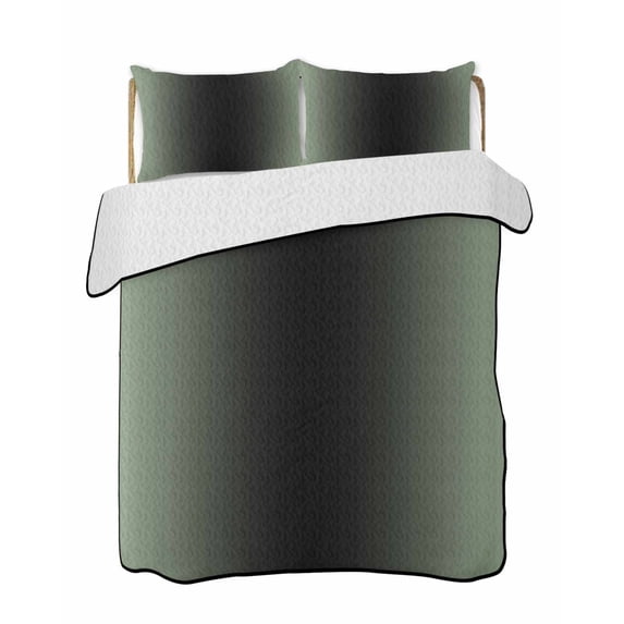 Sage Green Black Ombre Summer Quilt Set Twin XL Size,Soft Quilted Bedding Set with 2 Pillow Shams,Gradient Contemporary Abstract Art Lightweight All Season Bedspread Coverlet for Bedroom 68"x98"