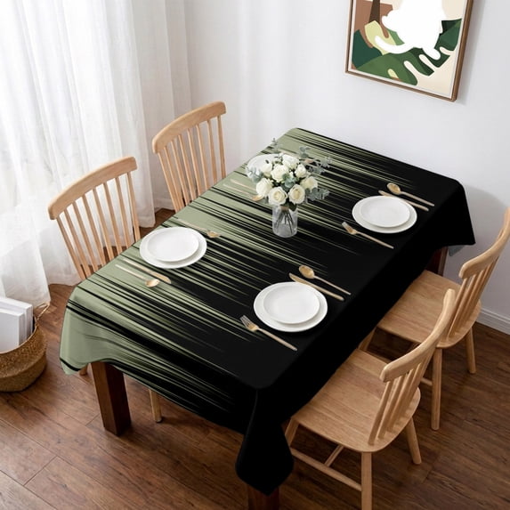 Sage Green Black Ombre Table Cloth Waterproof Tablecloths, Modern Abstract Striped Gradient Tablecloth Dining Table Cover for Kitchen Party Tabletop Outdoor, Rectangle Tablecloth 52x70 Inch