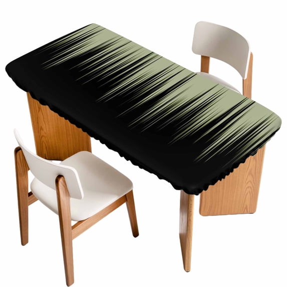Sage Green Black Ombre Table Cloths for 6 Foot Rectangle Tables, Modern Abstract Striped Gradient Patio Waterproof Elastic Fitted Tablecloths, Washable Rectangular Table Cover for Camping