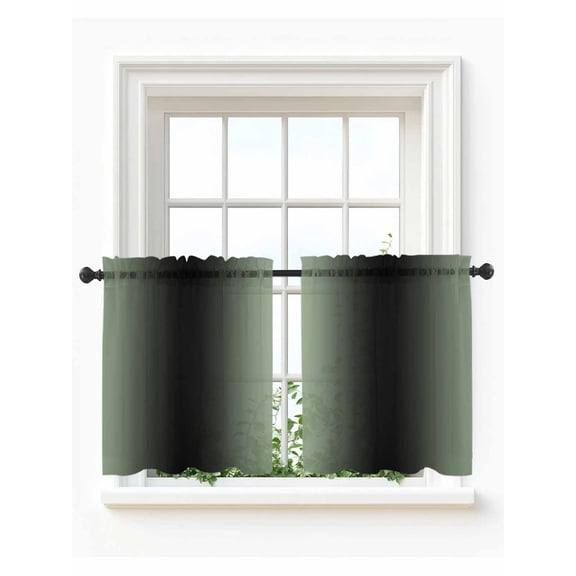 Sage Green Black Ombre Tier Curtains 24 Inch Length,Sheer Curtains for Bedroom Living Room Window Gradient Contemporary Abstract Art Kitchen Curtains Small Half Window Drapes 27.5"x24" 2 Panels