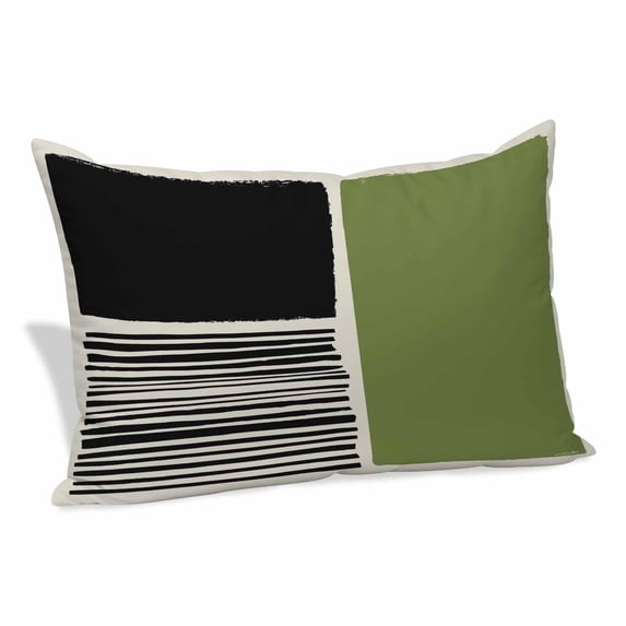 Sage Green Black Pillow Covers, Linen Long Throw Pillow Case, Farmhouse Striped Modern Abstract Art Holiday Pillow Protector Decorative Cushion Cover for Living Room/Bedroom 20" x 30"