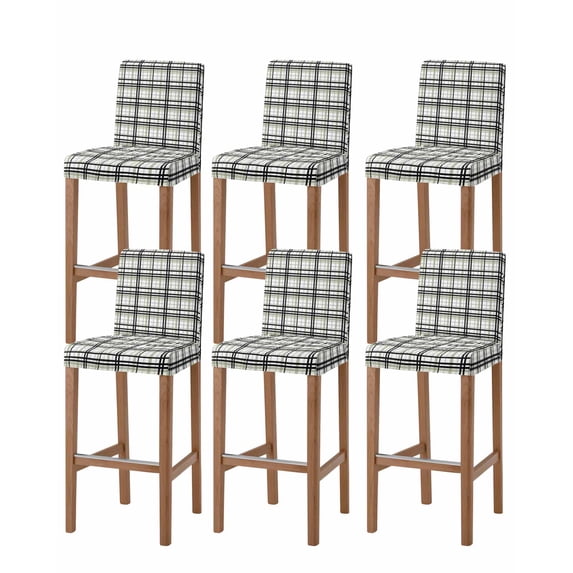 Sage Green Black Plaid Bar Stool Covers Set of 6, Farmhouse Green Black Checkered Stretch Washable Bar Chair Covers with Backs, Removable Pub Counter Height Chair Cover for Kitchen Dining Room Cafe