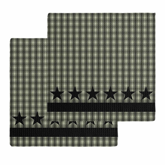 Sage Green Black Plaid Dish Towels Set,Waffle Weave Kitchen Towels 2 Pieces,Microfiber Hair Face Bath Tea Towel Absorbent Quick Drying Cleaning Dish Cloths,Vintage Star Buffalo Check Rustic 12"x12"