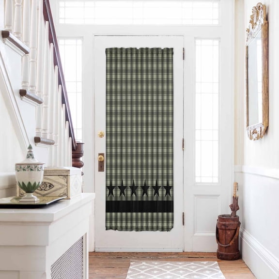 Sage Green Black Plaid Door Curtains for Door Window, French Sidelight Front Back Door Curtains With Tieback, Vintage Star Buffalo Check Rustic Kitchen Rod Pocket Drapes Panel, 54"x72"