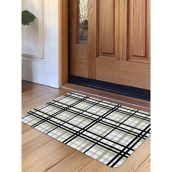 Sage Green Black Plaid Door Mat&nbsp;Indoor Outdoor Entrance,Non Slip Small Rug for Kitchen Bathroom Entryway Rug,Farmhouse Green Black Checkered Washable Doormat Floor Mat for Office Home 16x24 Inch