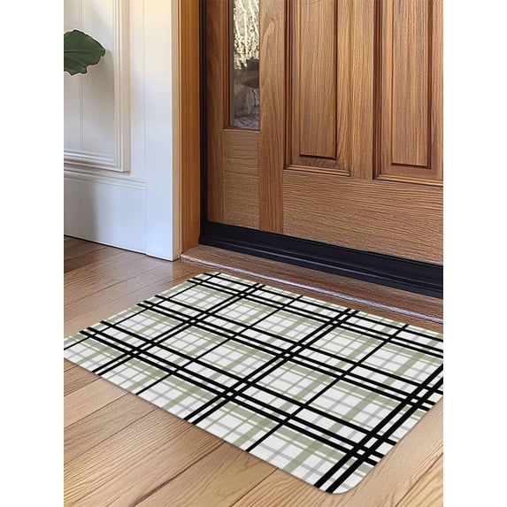 Sage Green Black Plaid Door Mat Indoor Outdoor Entrance,Non Slip Small Rug for Kitchen Bathroom Entryway Rug,Farmhouse Green Black Checkered Washable Doormat Floor Mat for Office Home 16x24 Inch